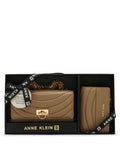 Anne Klein Truffle Quilted 2 Piece Gift Set with Flap Crossbody and Bifold Wallet