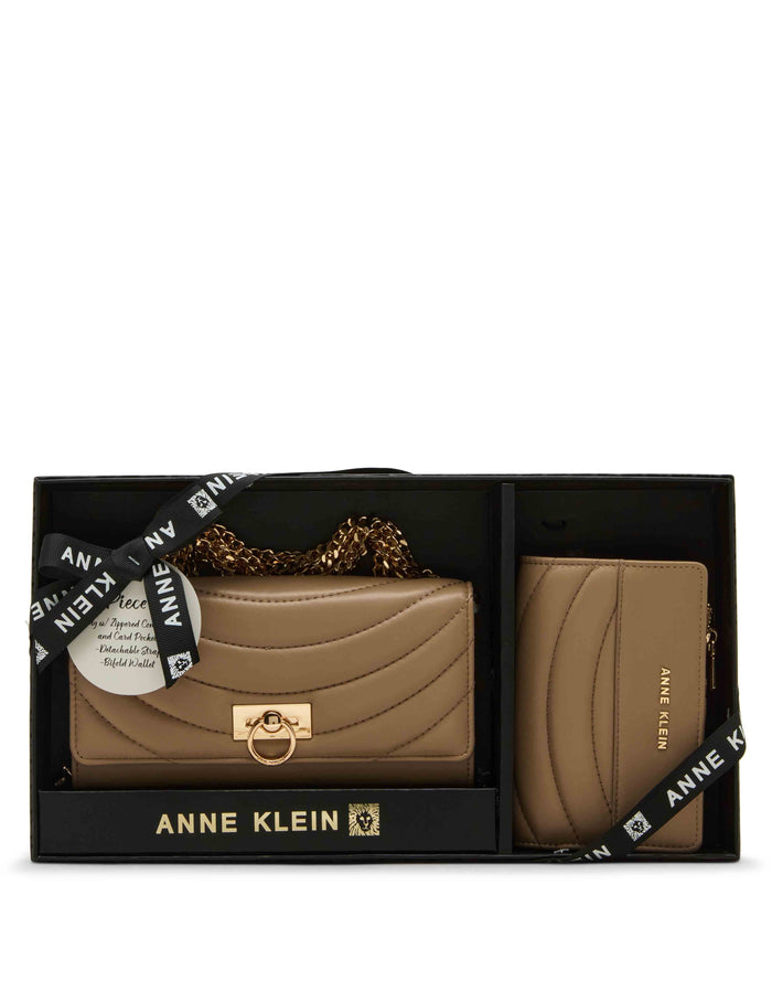 Anne Klein Truffle Quilted 2 Piece Gift Set with Flap Crossbody and Bifold Wallet