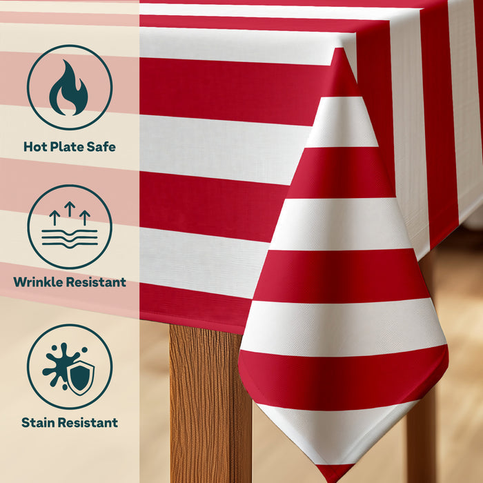 3" Cabana Stripe, Red & White Rectangle Tablecloths