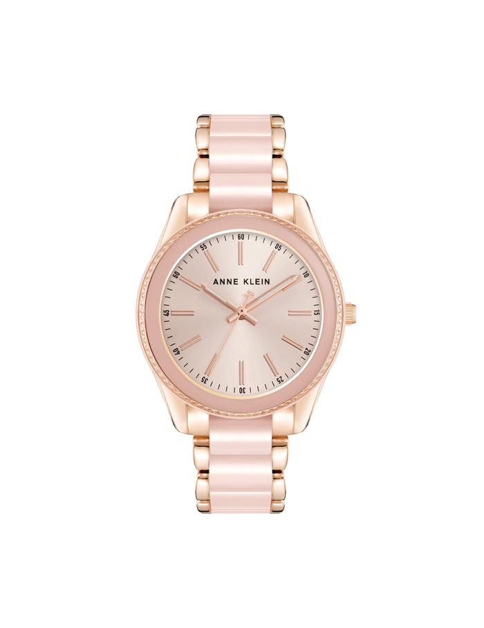 Anne Klein Blush/Rose Gold-Tone Acetate Link Bracelet Boyfriend Watch