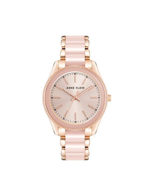 Anne Klein Blush/Rose Gold-Tone Acetate Link Bracelet Boyfriend Watch