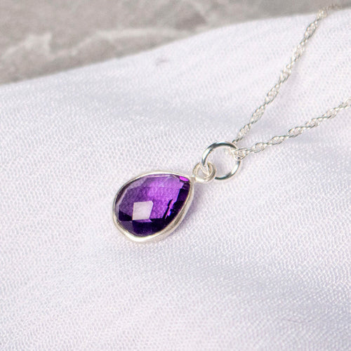 Amethyst Charm Necklace in Silver | February Birthstone