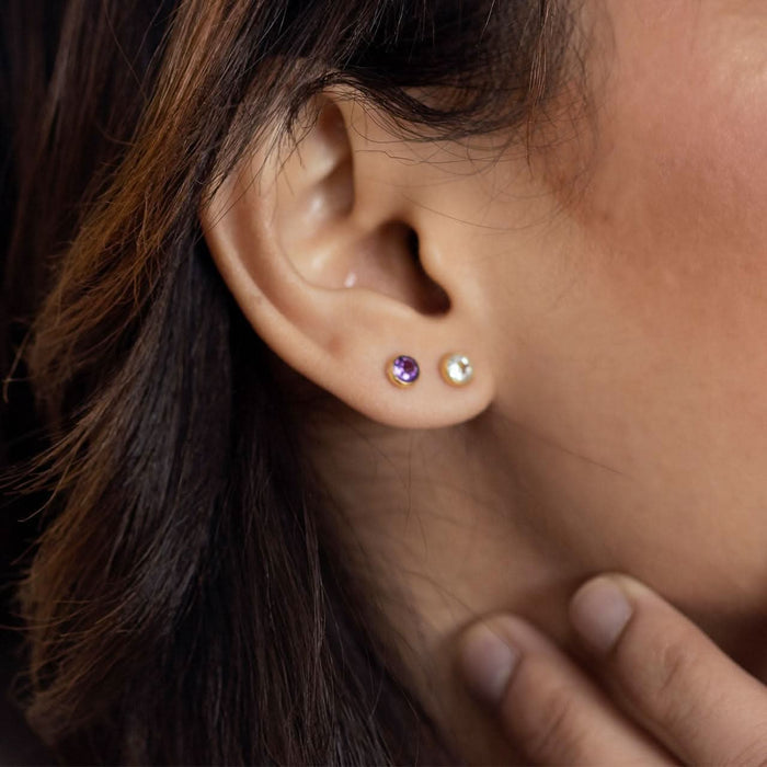 Amethyst Mini Stud Earrings | Silver - February