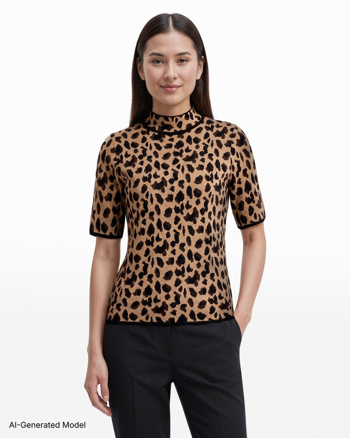 Anne Klein Animal Print Turtleneck Knit Top