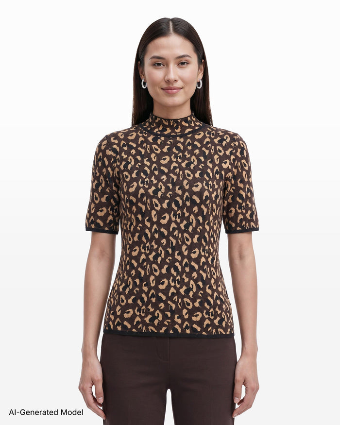 Anne Klein Animal Print Turtleneck Knit Top