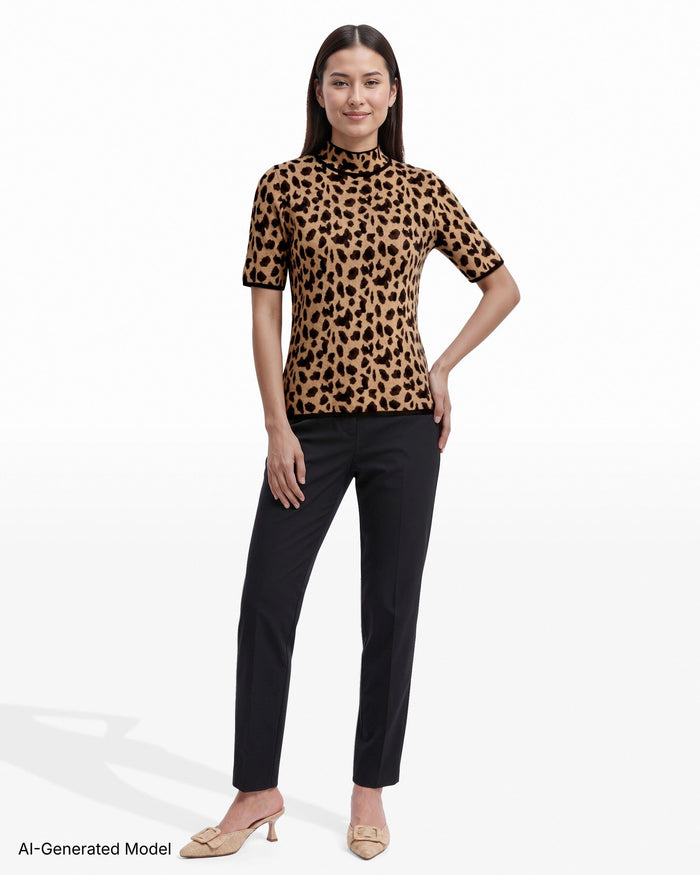 Anne Klein Animal Print Turtleneck Knit Top