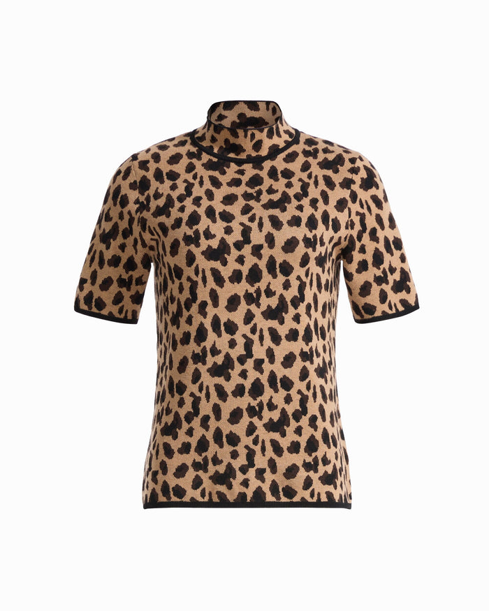 Anne Klein VICUNA MULTI Animal Print Turtleneck Knit Top