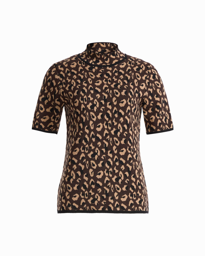 Anne Klein DEEP MAHOGANY MULTI Animal Print Turtleneck Knit Top