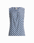 Anne Klein DUTCH BLUE MULTI Asymmetric Pleat Cowl Neck Sleeveless Knit Shell Top
