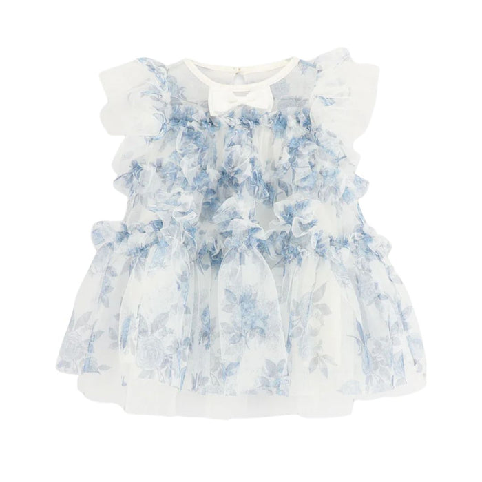 Babies Blue & White Floral Tulle Dress
