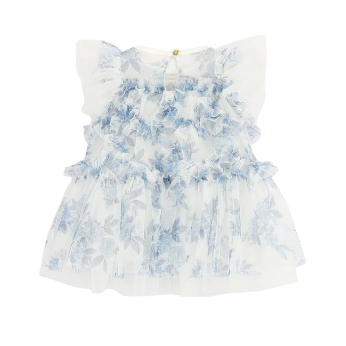 Babies Blue & White Floral Tulle Dress