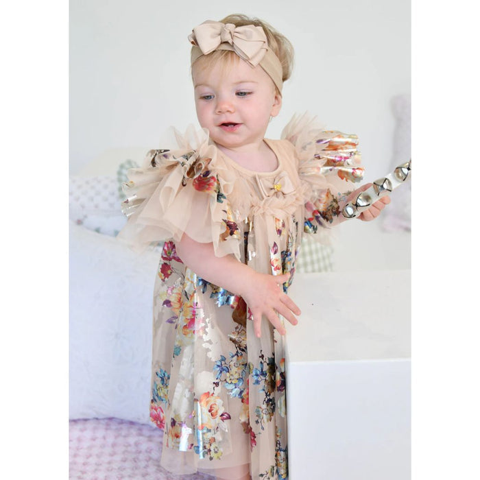 Babies Gold Foil Floral Print Dress