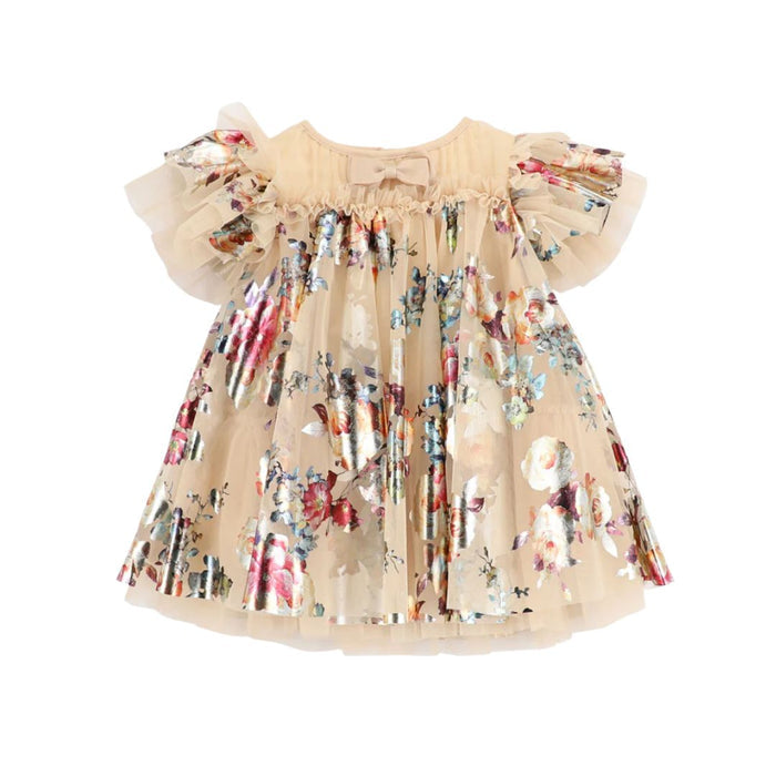 Babies Gold Foil Floral Print Dress