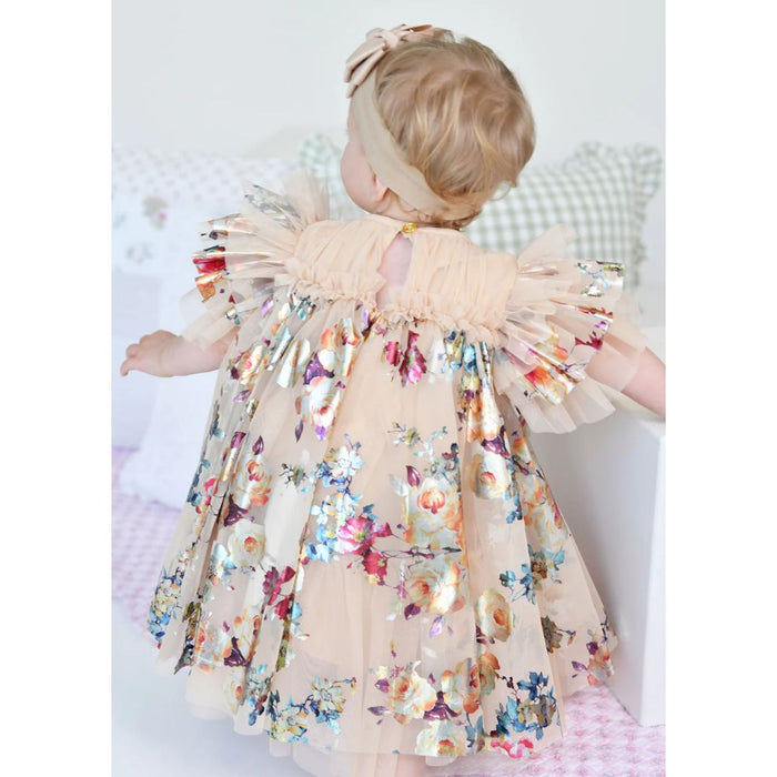 Babies Gold Foil Floral Print Dress
