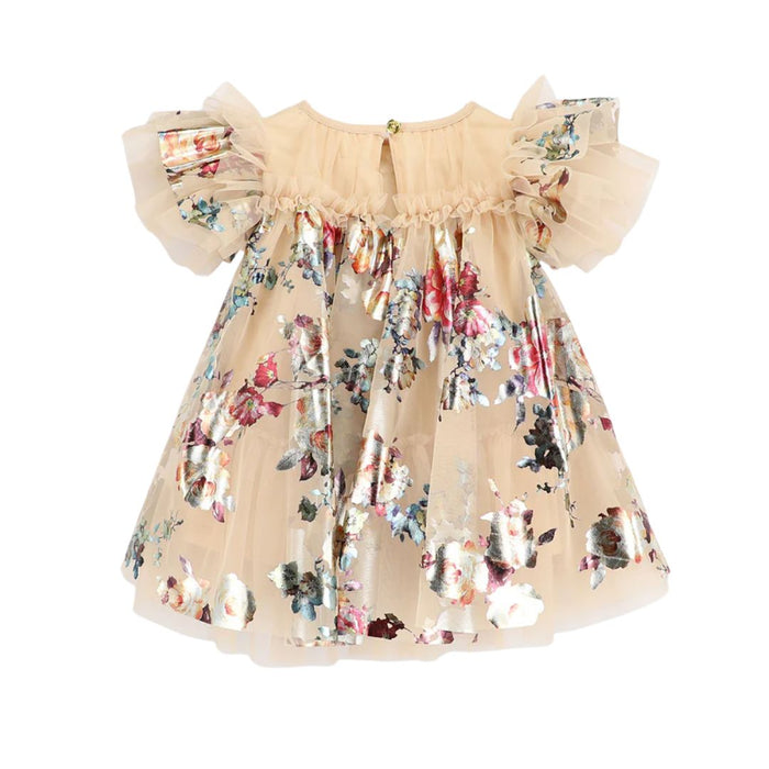 Babies Gold Foil Floral Print Dress