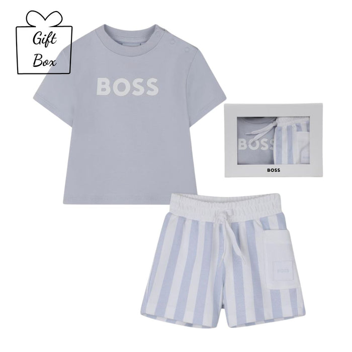 Babies Pale Blue Striped Shorts Set