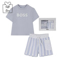 Babies Pale Blue Striped Shorts Set