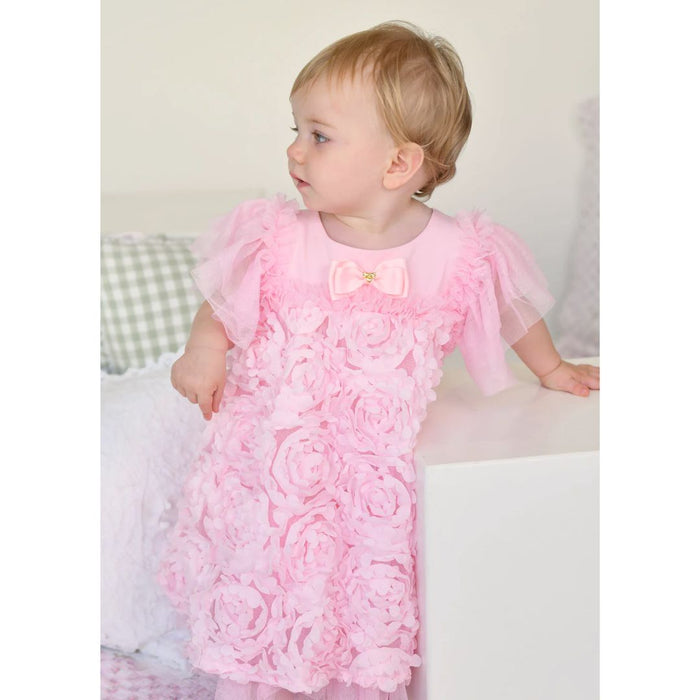 Babies Pink 3D Roses Dress