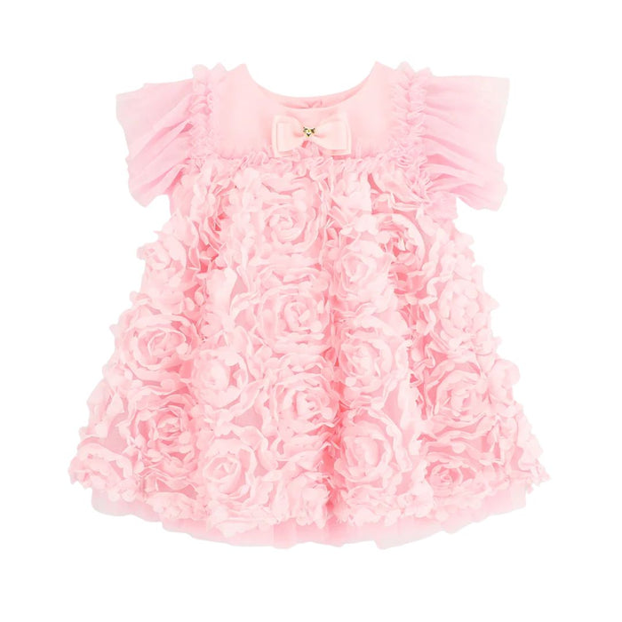 Babies Pink 3D Roses Dress