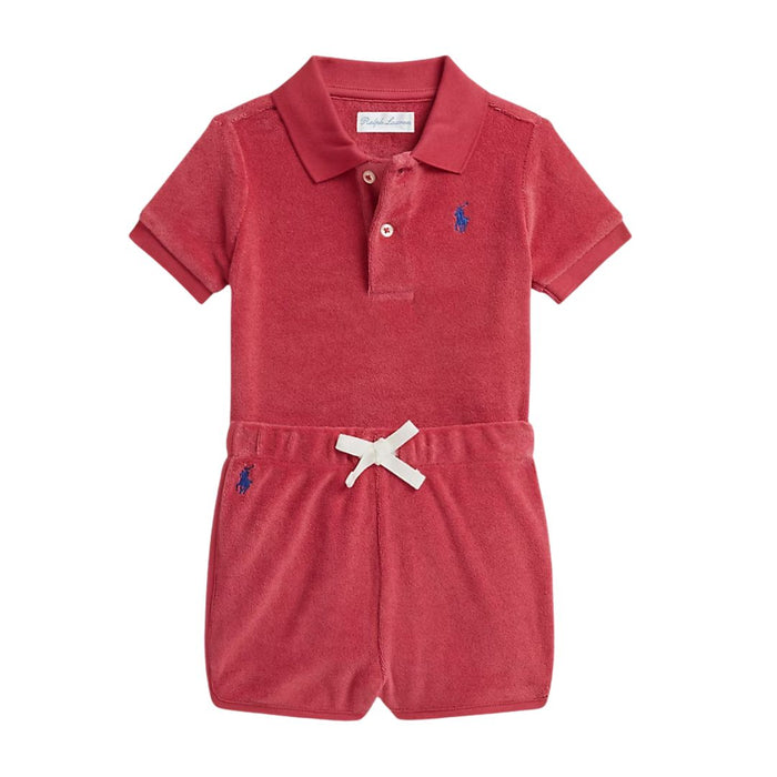Babies Red Terry Polo Shirt & Shorts