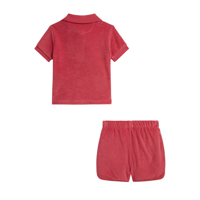 Babies Red Terry Polo Shirt & Shorts