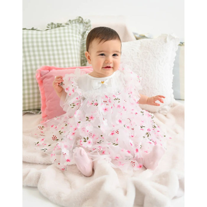 Babies White & Pink 3D Flower Dress