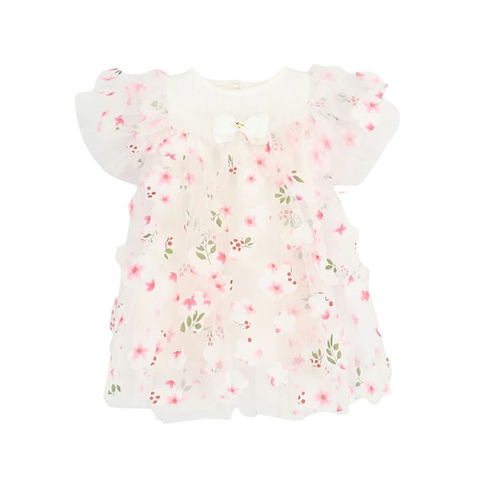 Babies White & Pink 3D Flower Dress