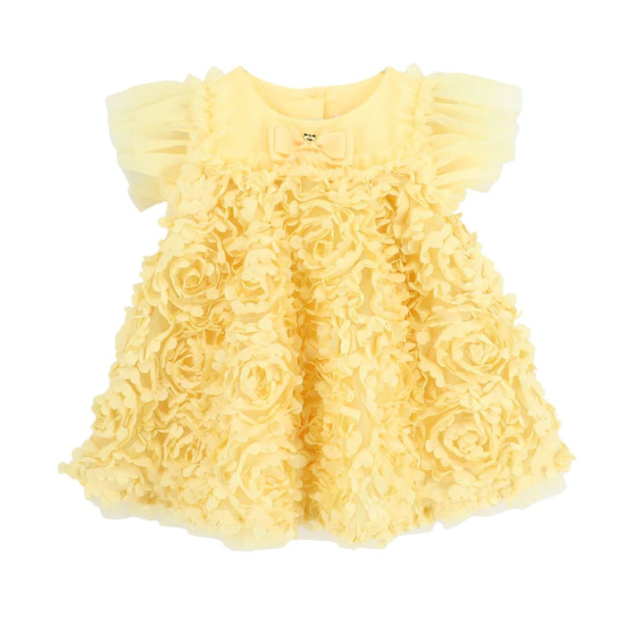 Babies Yellow 3D Roses Dress