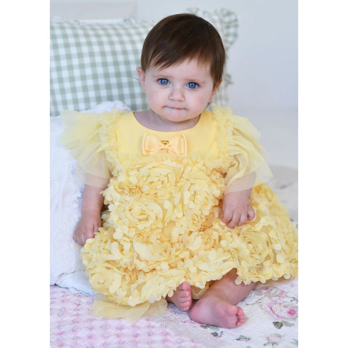 Babies Yellow 3D Roses Dress
