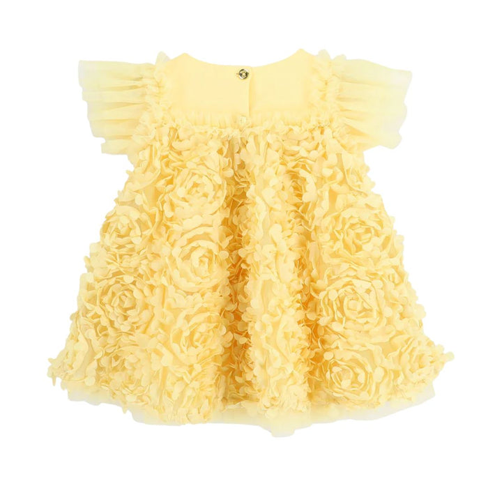 Babies Yellow 3D Roses Dress