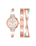 Anne Klein Silver/Rose-Tone Bangle Watch and Bracelets Set