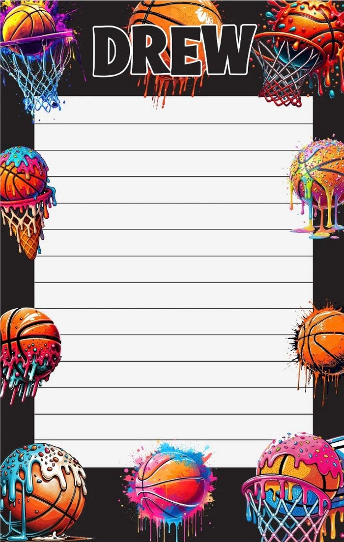 Basketball Drips Personalized Lined Notepad