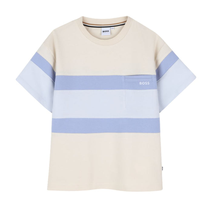 Beige & Blue Wide Stripe T-Shirt