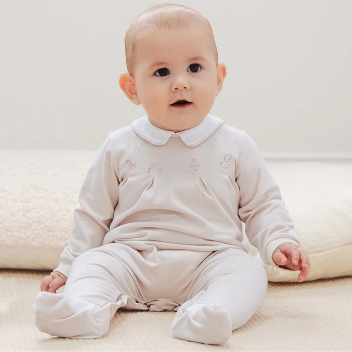 Beige Embroidered Toys Babygrow