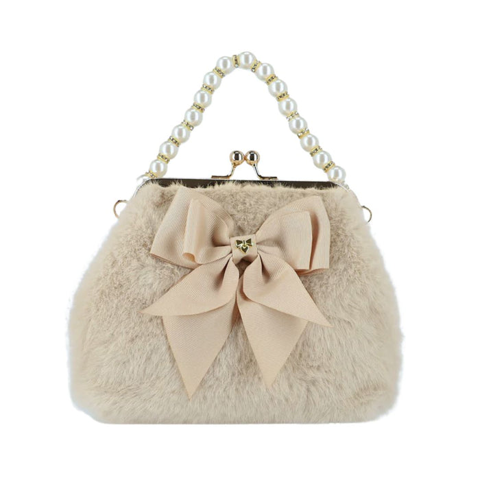 Beige Faux Fur & Pearl "Hope" Handbag