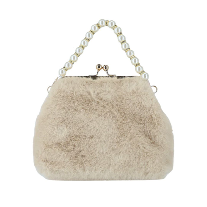 Beige Faux Fur & Pearl "Hope" Handbag
