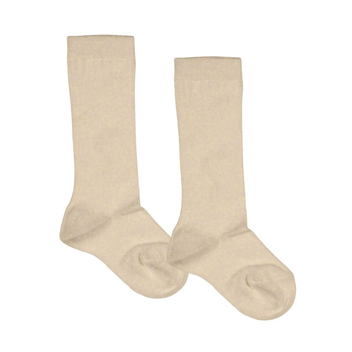 Beige Fine Rib Knee Socks