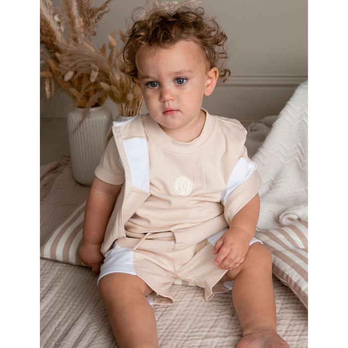 Beige Gilet, Shorts & T-Shirt Set