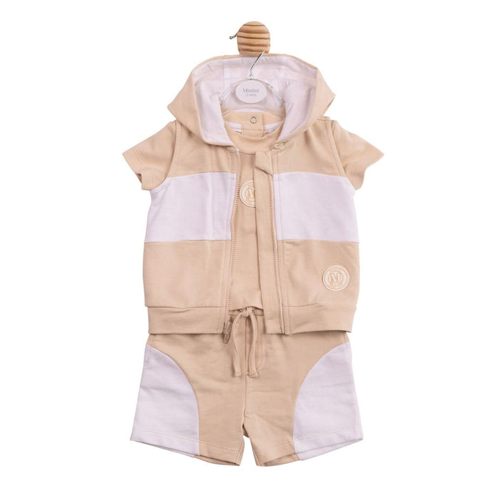 Beige Gilet, Shorts & T-Shirt Set