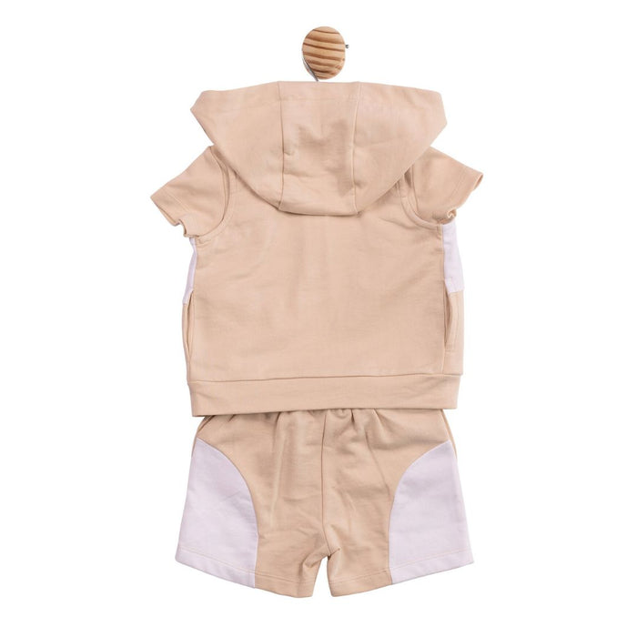 Beige Gilet, Shorts & T-Shirt Set