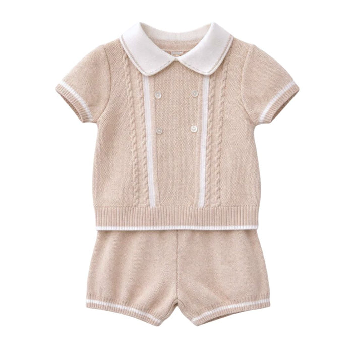 Beige Knitted Shorts Set