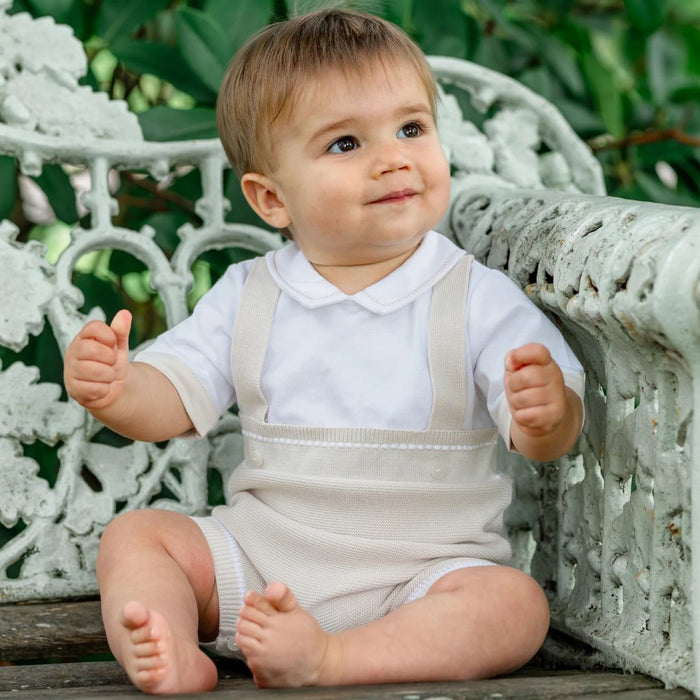 Beige Mock Braces Knitted Romper