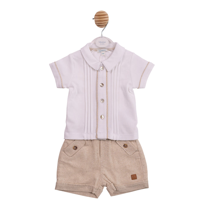 Beige Shorts & White Shirt Set