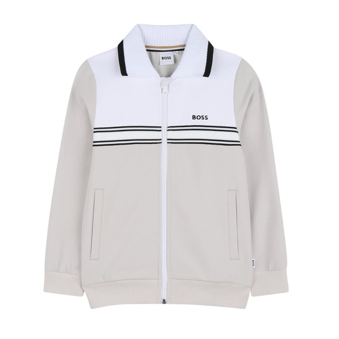 Beige Side Stripe Zip Up Sweat Top