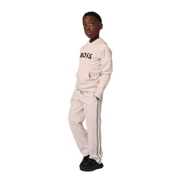 Beige Side Stripes Sweat Pants