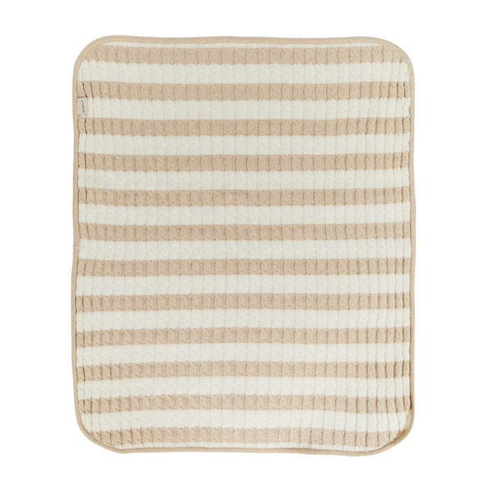 Beige Striped Cable Knit Blanket