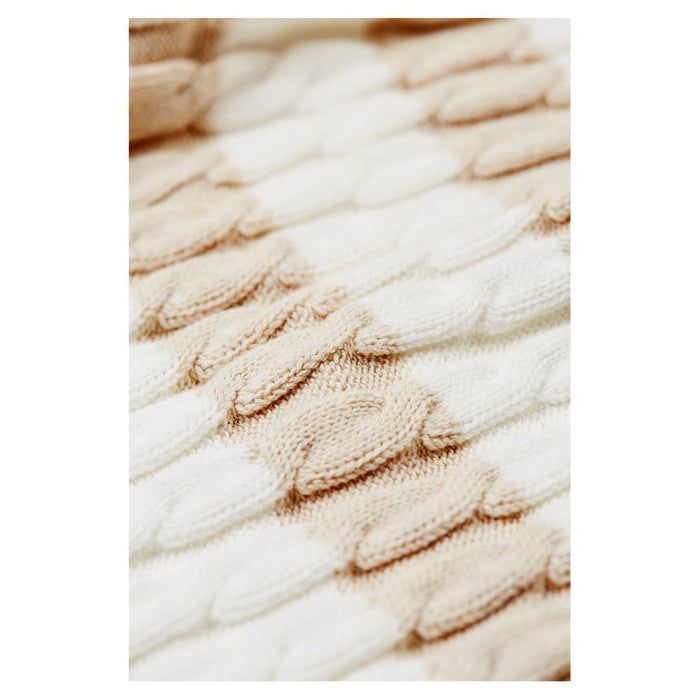 Beige Striped Cable Knit Blanket