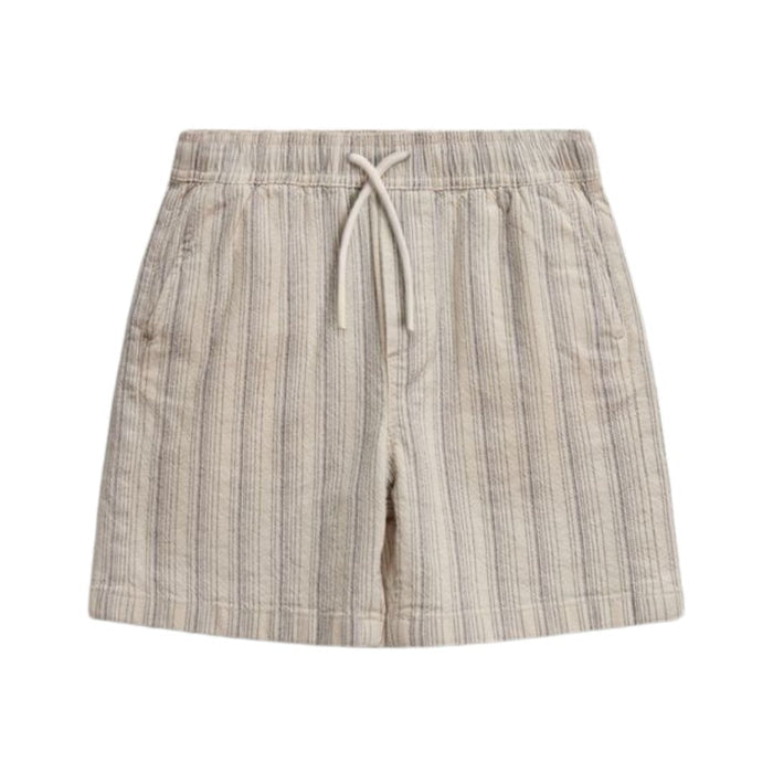 Beige Striped Linen Mix Shorts