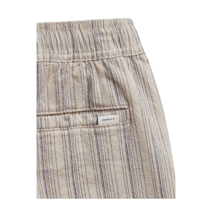 Beige Striped Linen Mix Shorts