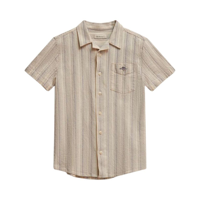 Beige Striped Linen Shorts Set